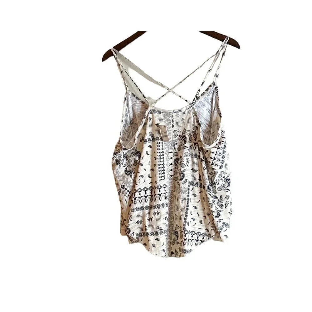 Free People Hey Girl Cotton Tank Top Ivory Navy Tea Combo Bandana Size Med NWT